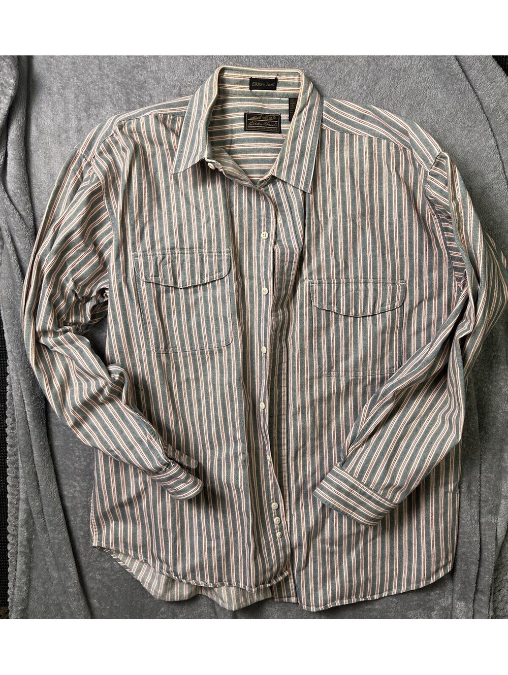 Eddie Bauer Elkhorn Twill Shirt XL Striped Long Sleeve Outdoor Workwear Vintage